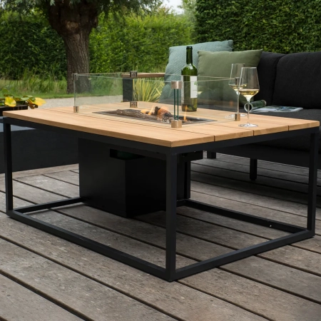 Cosiloft 120 rechthoekige vuurtafel zwart teak