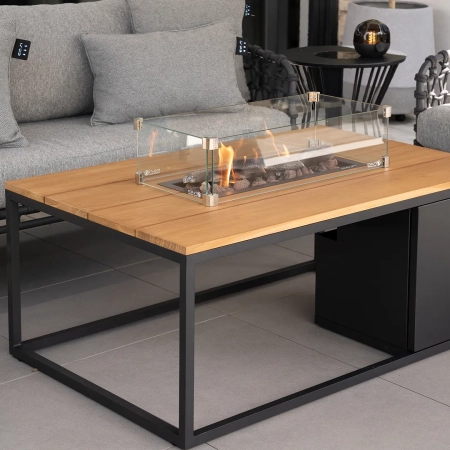 Cosiloft 120 rechthoekige vuurtafel zwart teak